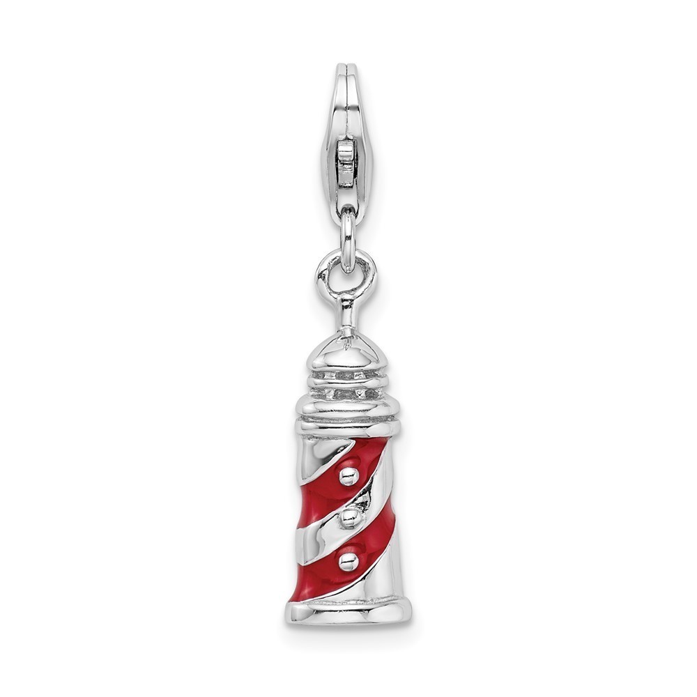 Sterling Silver Polished 3-D Enameled Lighthouse Bracelet Charm Lobster Clasp